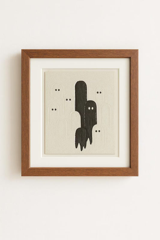 Minimalist Ghost Wall Art – Textured Black & White Modern Artwork